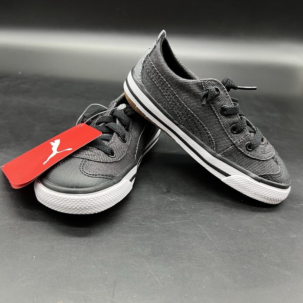 Puma Childrens Kids Youth 8C Gray Black White Tennis Shoes Lace Up